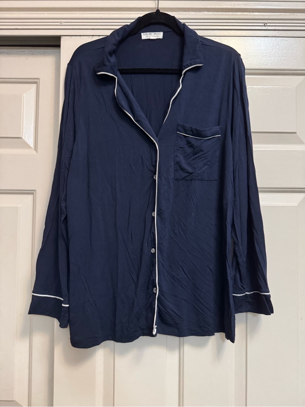 Barefoot Dreams Women’s Navy Piped Button-Front Pajama Set